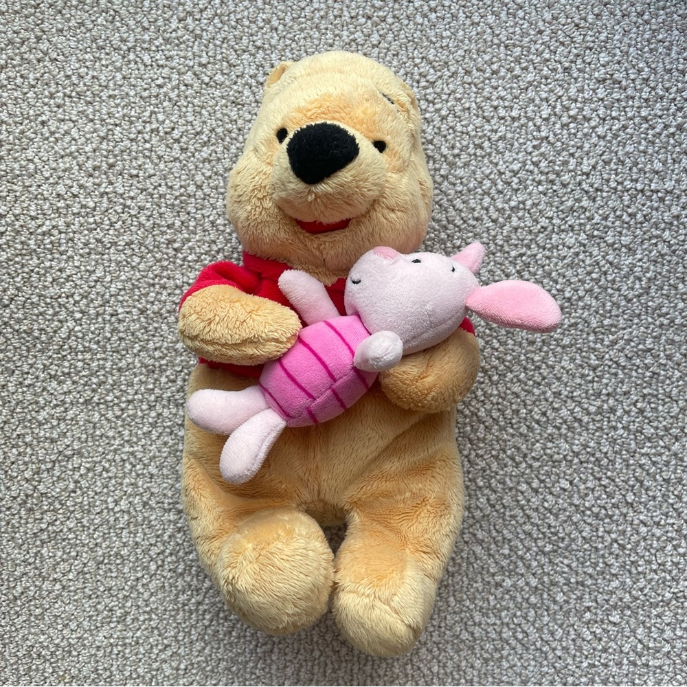 Disney Winnie Pooh Holding Piglet Plush 9” Sitting Soft Toy Maybe Vintage